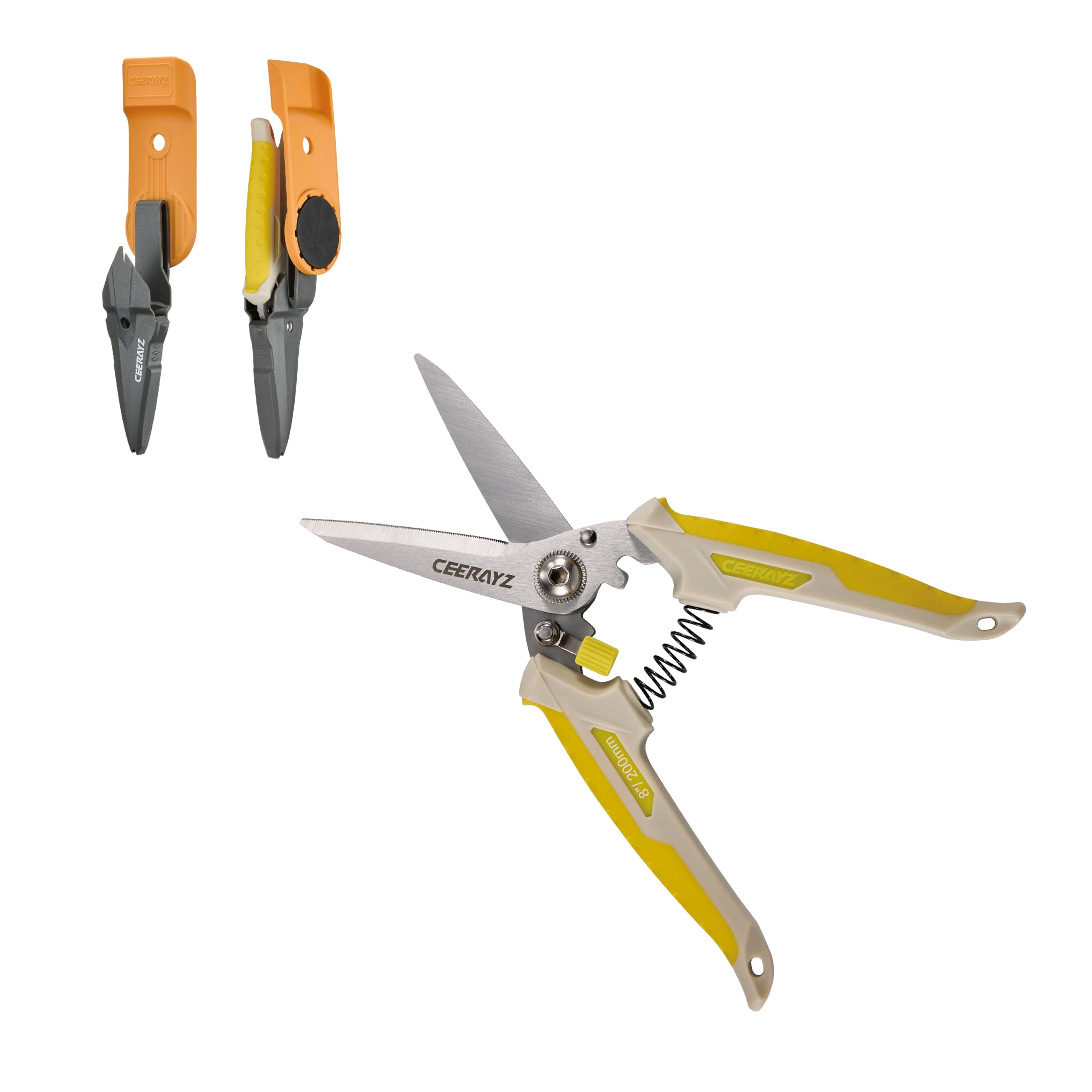 

CEERAYZ 200mm Multipurpose Made with 420 Japanese Stainless Industrial and Scissors for and with Protective Sheath and Magnetic Holder Blue Yellow