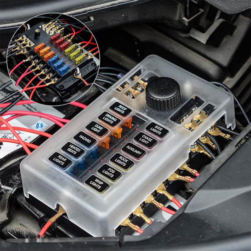 12Ways 6 Ways Car Boat Fuse Box Holder Blade Fuse Holder Block & Warning Indicator 32V 100A Power Distribution Panel Board