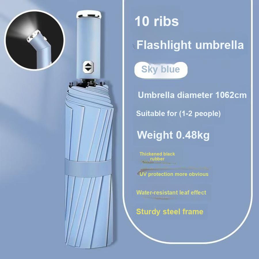 Novo Guarda-chuva com Lanterna LED Combo Guarda-chuva Dobrável Multifuncional com Luz Forte, à Prova de Vento e Protetor Solar - Fábrica