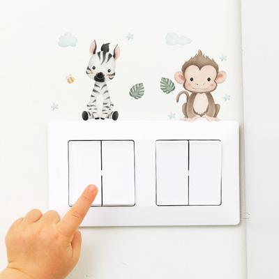 Süße Cartoon-Tier-Switch-Aufkleber, Affe Giraffe Elefant Löwe Nilpferd Zebra Selbstklebende Wandaufkleber für Kinderzimmer Heimdekoration