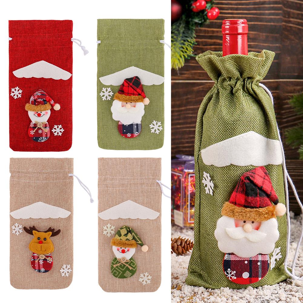 Drawstring Closure Christmas Wine Bags Festive Bottle Bags Reindeer Design