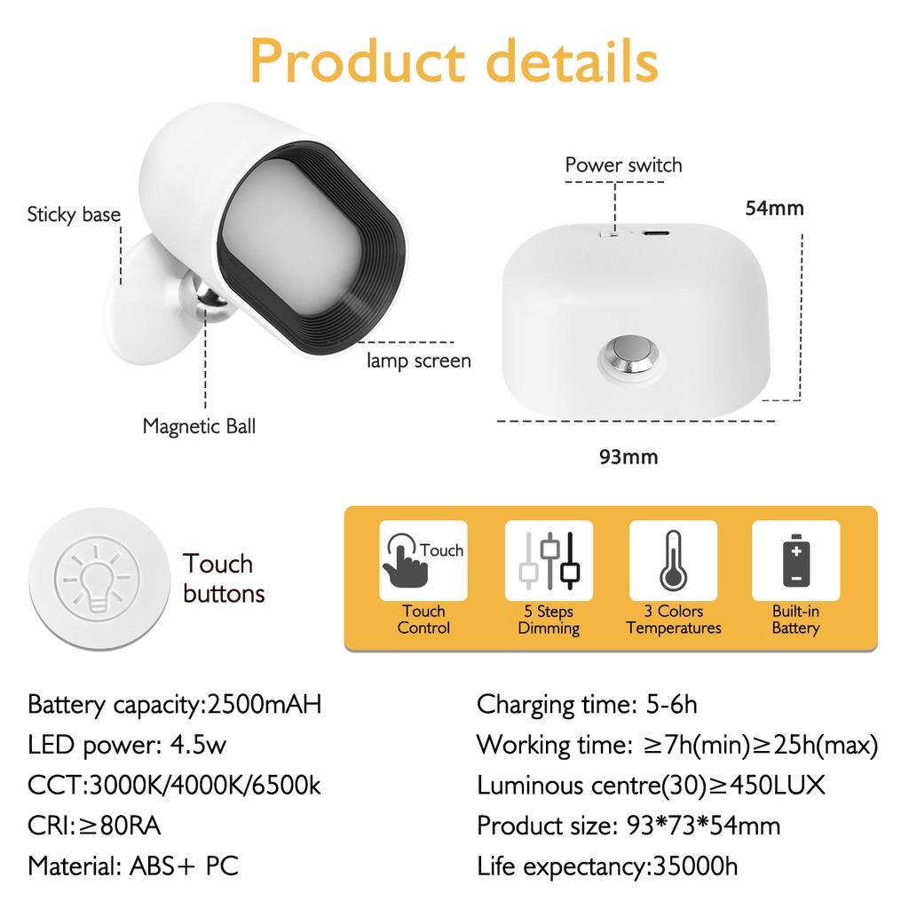 Remote Control Touch Night Light 360 Degree Rotation Bedroom Bedside Lights RGB Color Change Dimmable Lamp