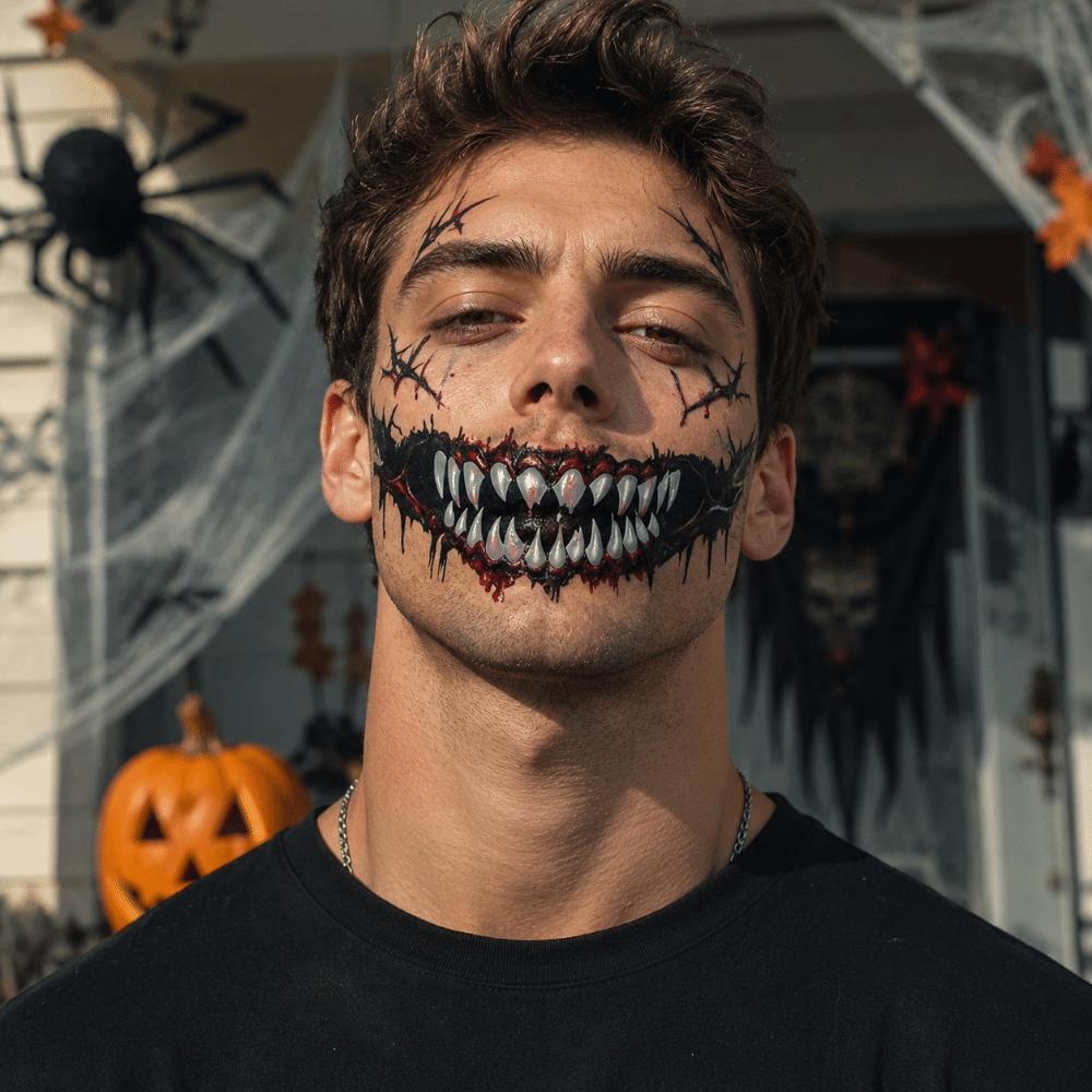 Scary Bloodiness Big Mouth Tattoo Sticker Fake Face Decorations Sticker Women Men