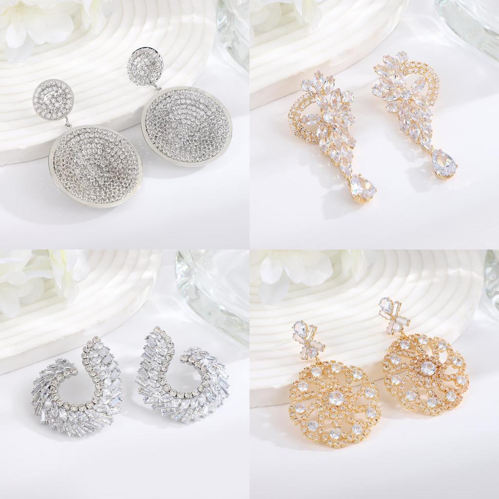 Eleganti Orecchini Pendenti Geometrici Con Zirconia Cubica Per Matrimonio E Abbigliamento Serale