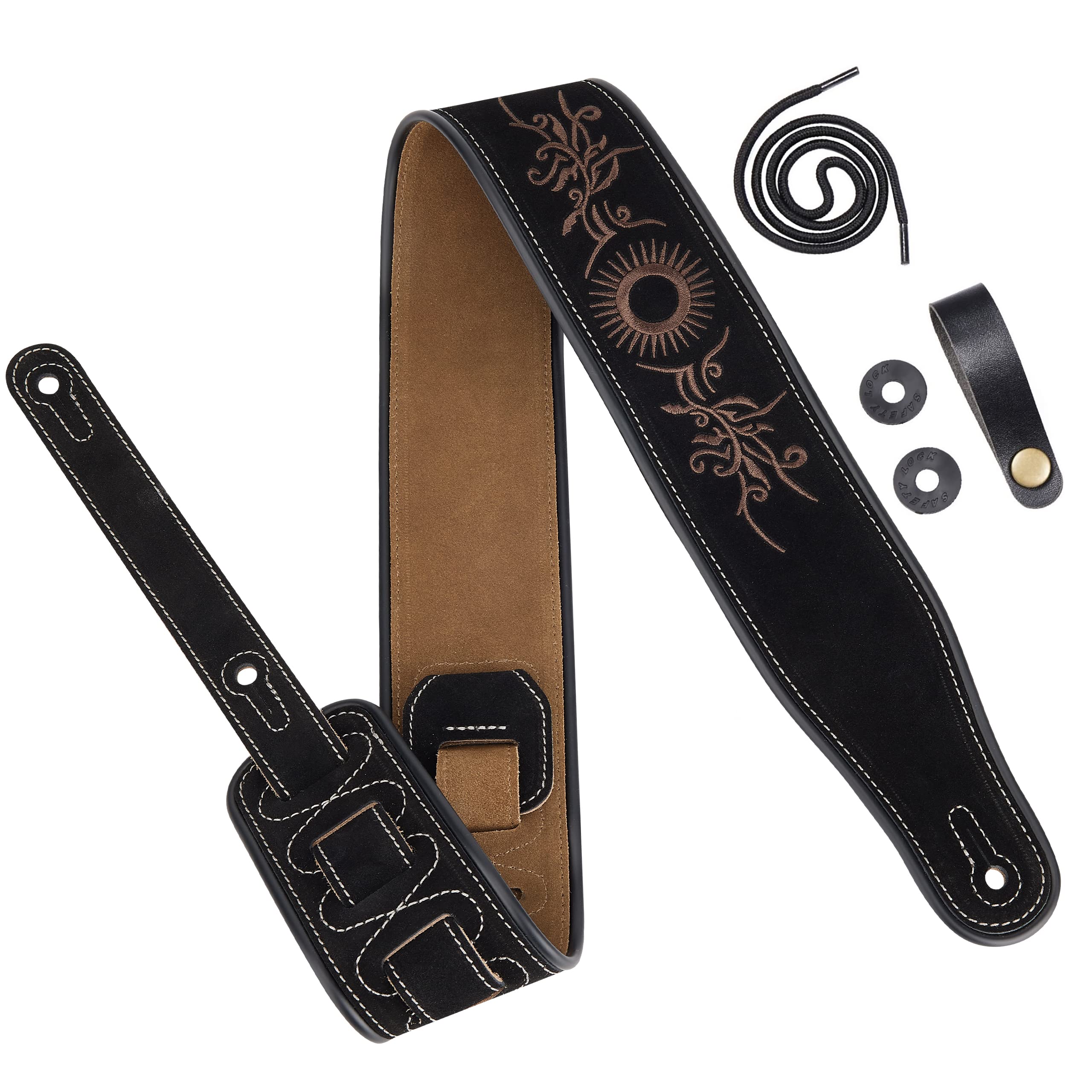 

Ремень для гитары Tribal Embroidered Premium Suede Leather Black Guitars Регулируемая длина для акустической электрической бас-гитары [Amumu] 2.7 35.4 50.4 Guitars,