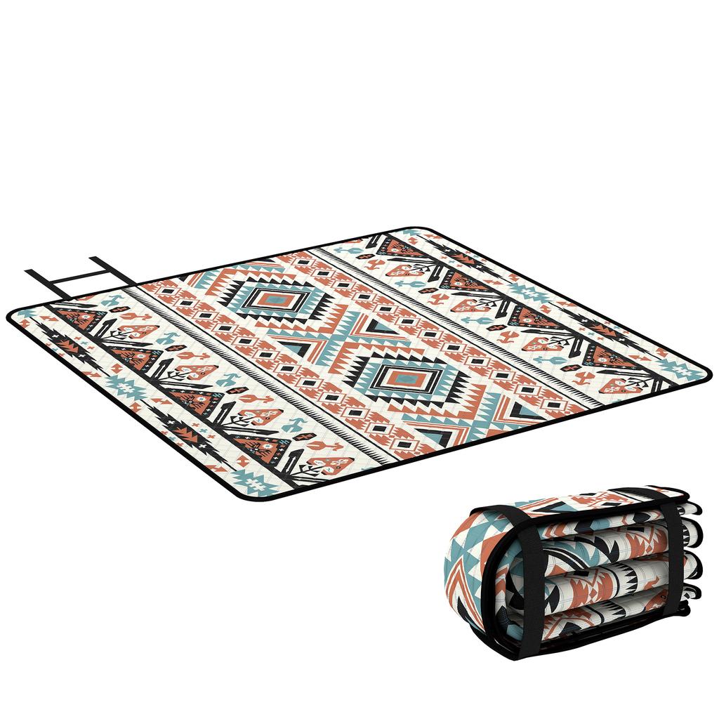 Picnic Blanket, 200x200CM Large Beach Blanket Outdoor Picnic Mat with Integrated Strap for Camping, Mix-Colour