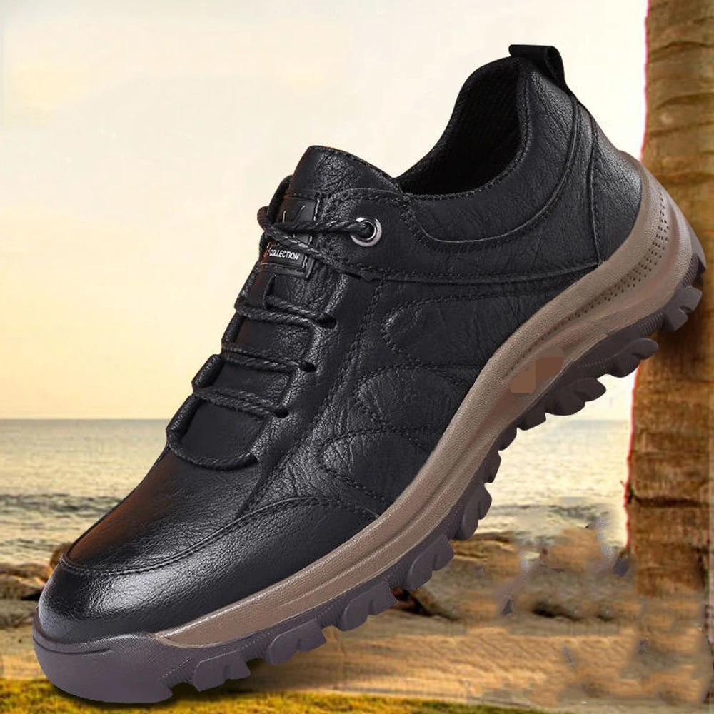 

Мужские скальные туфли, низкие, повседневные, со шнуровкой, для альпинизма, спортивные туфли, мягкие, теплые, повседневные, для активного отдыха, кожаные туфли 44 чёрный