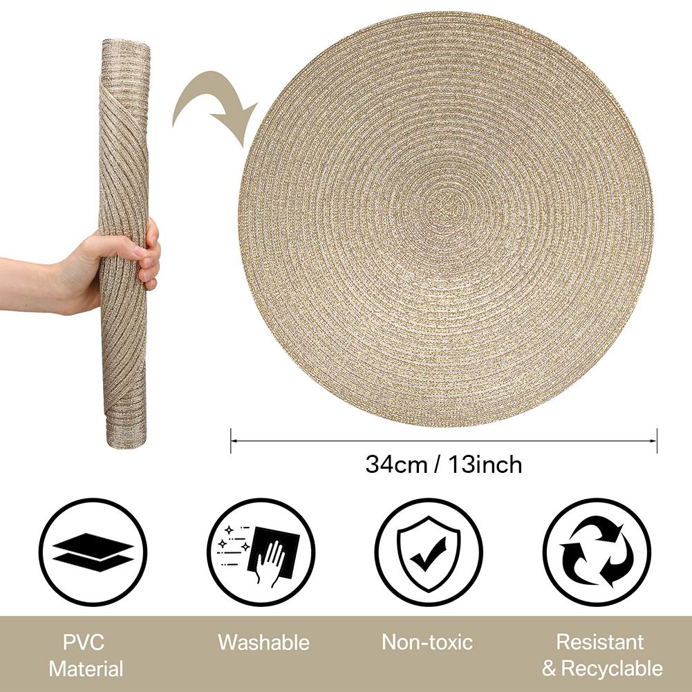 4/6/8 st Pärlförsedda PET 34cm Bordstabletter Set Runda Underlägg med Glasunderlägg för Halloween Jul Juldekoration Bordstablett