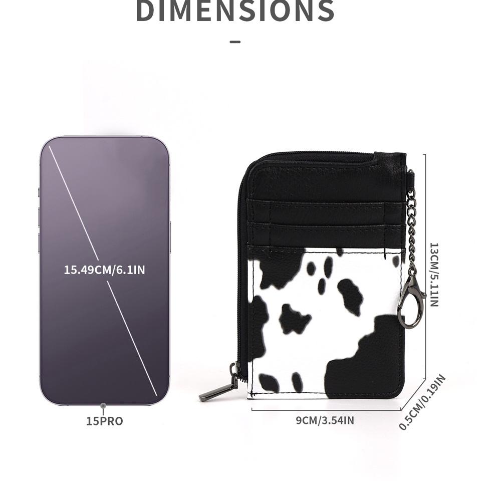 Full Cow Print Women Credit Card Holder Wallet Women Small Cute Keychain Wallet with A Zipper Pocket Thin Slim Minmalist