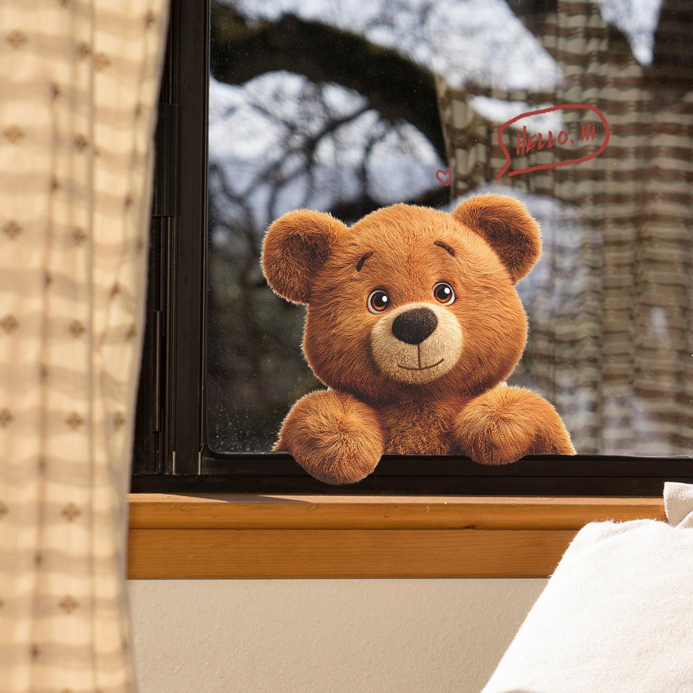 Cartoon Cute Greeting Teddy Bear Bedroom Decoration Wall Sticker for Children's Room