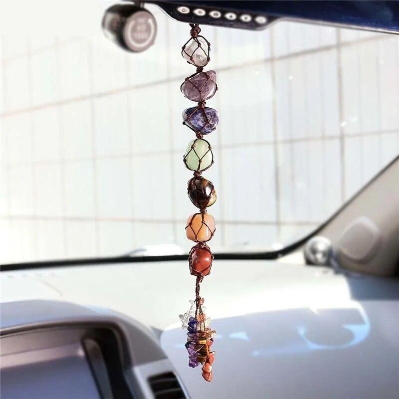 7 Colors Chakra Gemstone Car Pendant Home Hanging Ornament Natural Stone Tassel Spiritual Meditation Auto Styling Decoration