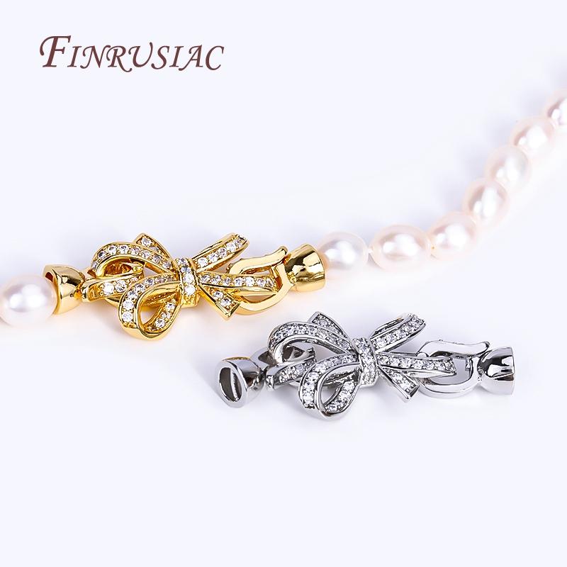 Handmade DIY Beads End Clasps Fastener For Jewelry Making,18K Gold Plated Zircon Bowknot Connector Clasps For Necklace Making