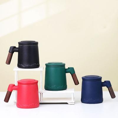 Wooden Handle Kung Fu Tea Set Large Capacity Coffee Cup Ceramic Tea Water Separation Cup  Office