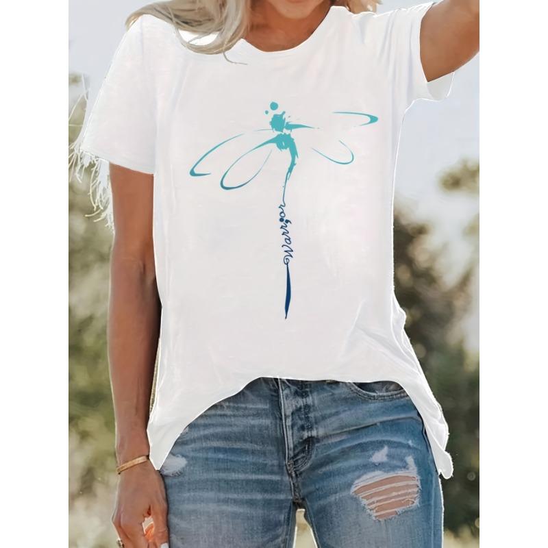 

Dragonfly Warrior Gradient Dragonfly Printed T-shirt for Women S