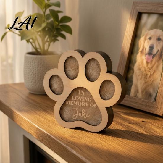 Geschenk für Tierhalter bei Verlust Haarkästchen Niedliche Pfotenform Gedenk-Holzkästchen Fell Hunde und Katzen Beileid Hund