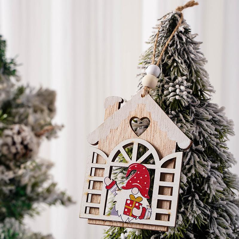 New Wooden Christmas Tree Decorations: Santa, Old Man, Snowflake, Faceless House Pendant.