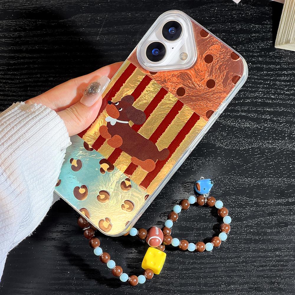 Bracelet Chain Painted Phone Case For iPhone 16 11 12 13 14 for 12 14 16 Pro 14 16 Pro Max Cute Pattern Hard Cover With Lanyard