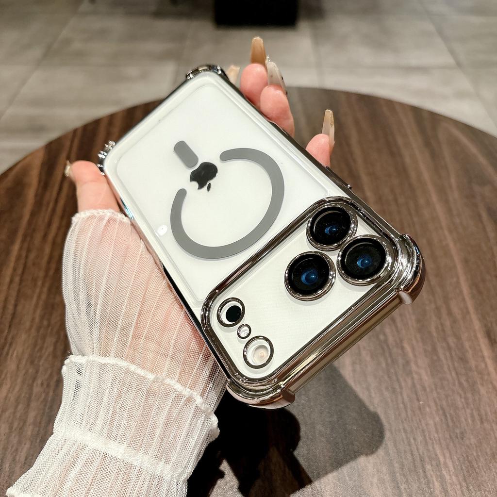 For Apple 17proMax Built-in Magnetic Phone Case Transparent for IPhone16 Four-corner Airbag Anti-fall Protective Cover