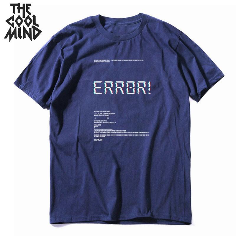 COOLMIND 100% Cotton Short Sleeve Error Print Funny Men T Shirt Casual Loose Men Tshirt o-neck Summer t-shirt Male Men Tee Shirt