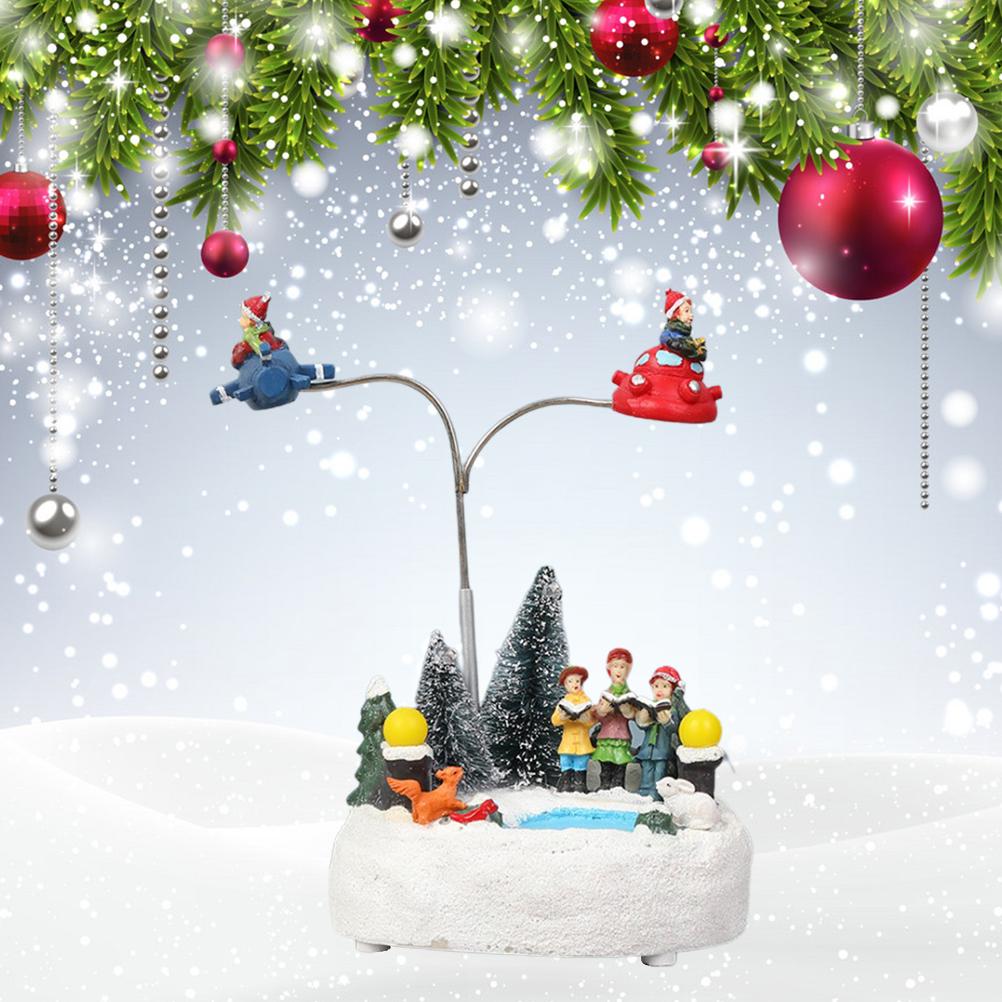 Christmas Ornament LED Luminous Rotating Music Box Christmas  Resin Craft Christmas Light Music Box