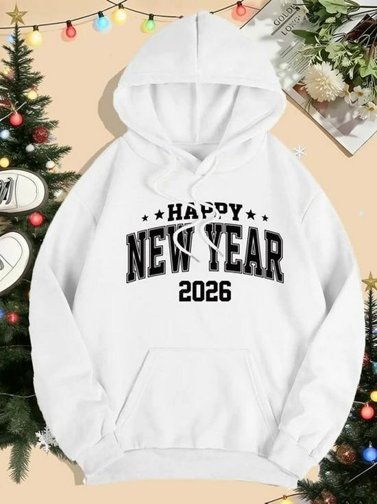 2026 Happy New Year Print Hoodie: Women's Loose-Fit Autumn/Winter Y2K Streetwear