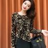 Autumn New Mesh Irregular Bottoming Shirt Long Sleeve Fashion Versatile Western Style Printed T-Shirt Tops for Women