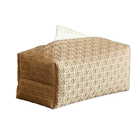 Faux Leather Tissue Box Holder Easy Maintenance Rattan Stain-resistant Tissue Case