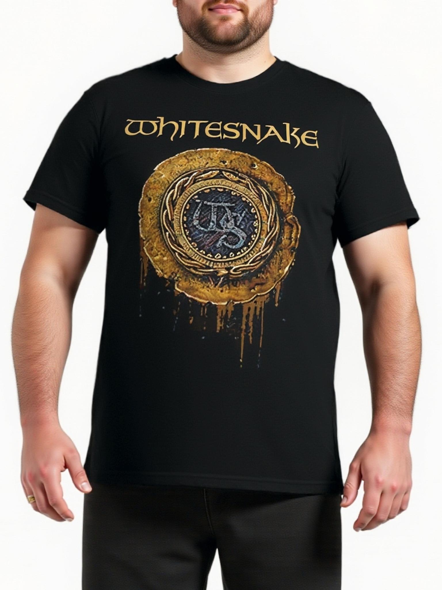 Summer Mens Short Sleeved Printed Tshirt Black 1987 Whitesnake Logo Retro Rock Band Aesthetic Design L