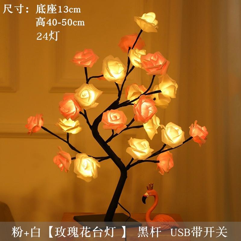 24 LED Red Rose Tree Lights USB Table Lamp Fairy Flower Night Light for Home Party Christmas Wedding Bedroom Decoration Gift