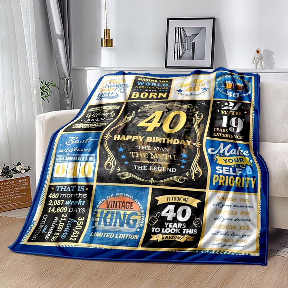 1pc Happy 40th Birthday Celebration Blanket Soft and Warm for Sofa Office Camping Travel Livingroom Great Gift for Friends and Family Comfortable