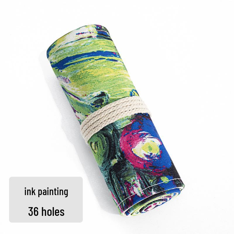 Large Capacity Canvas Pencil Roll: 36, 48, 72 Slots for Sketch & Colored Pencils - Creative Ink Paint Design
