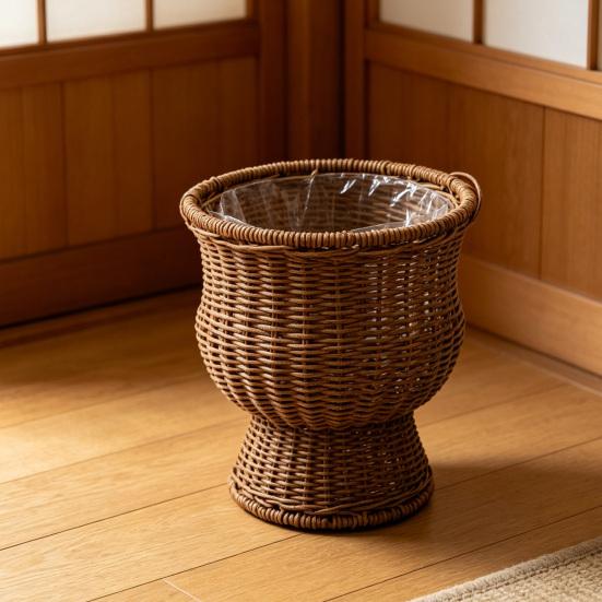 Faux Rattan Vase Handwoven Boho Wicker Basket Modern Farmhouse Decorative Flower Pot for Dining Table Centerpiece Bedroom Indoor Office Decor
