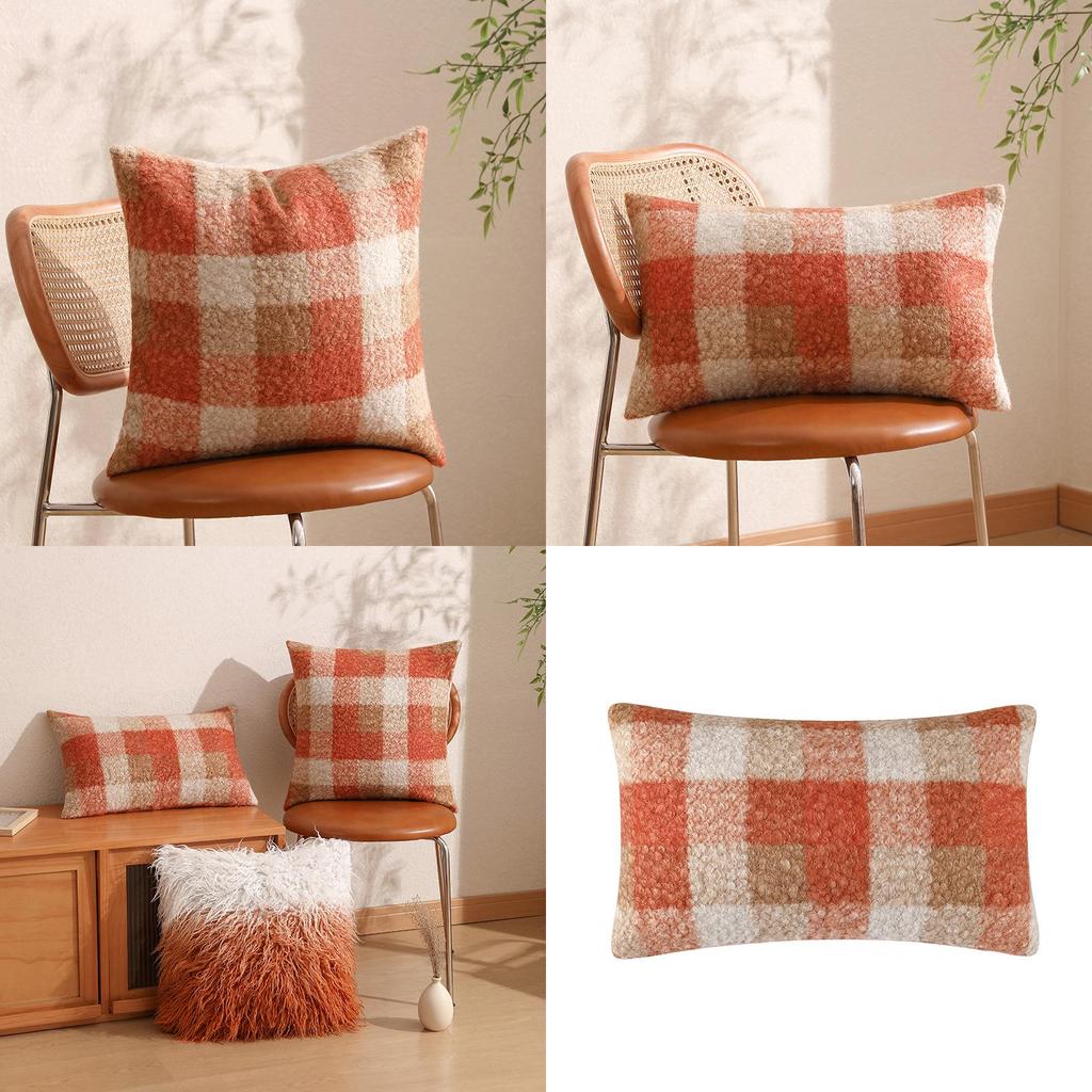 Pillowcase Only Luxurious Plush Gradient Orange Sheepskin Throw Pillow Cover Modern Minimalist