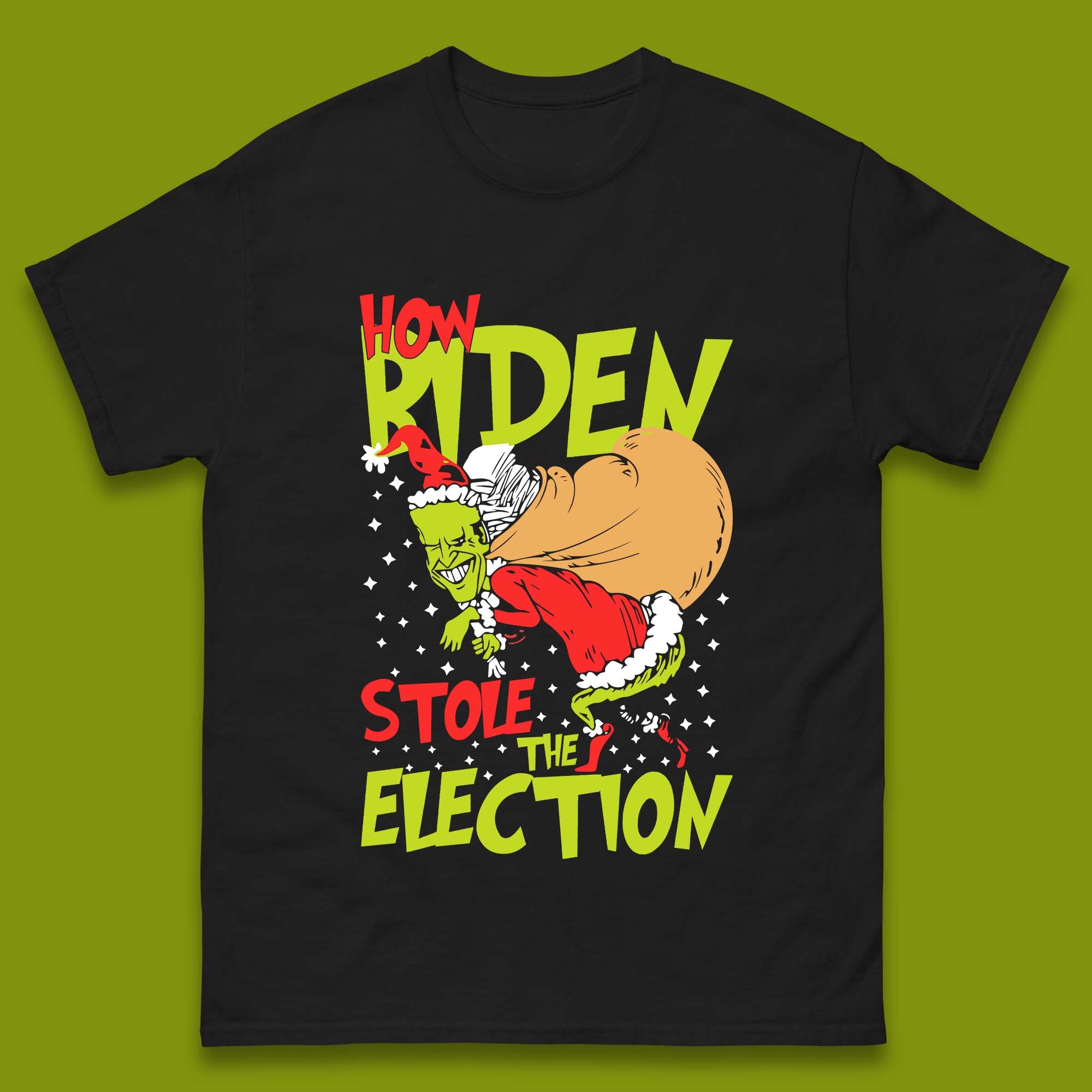 How Biden Stole The Election Christmas Grinch Mens T Shirt Womens Tops Tees 4XL