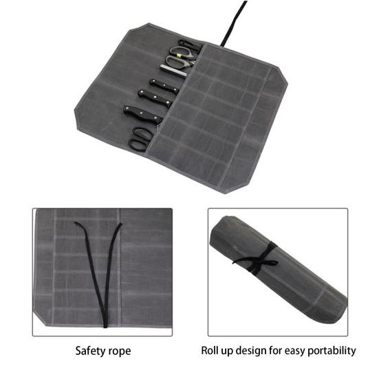 Chef's Cutter Roll Bag Voskované plátno Pouzdro na příbory Upevňovací řemínek odolný proti poškrábání Snadno přenosný Organizér na kuchyňské kráječe