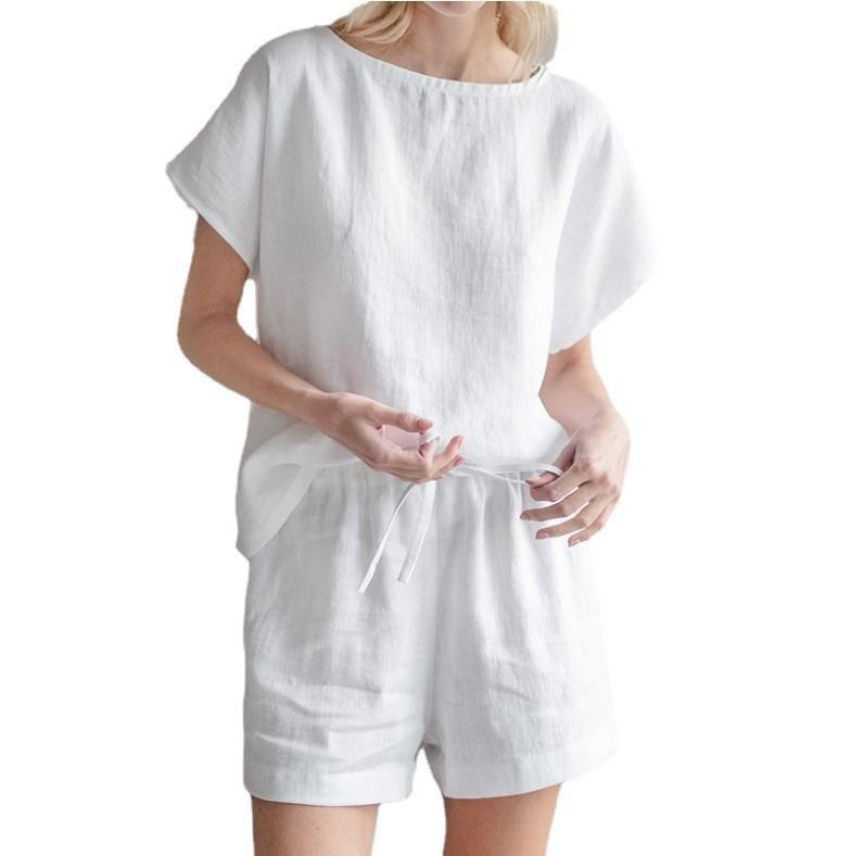 Dámské ležérní oblečení Tričko s krátkým rukávem a šortky se stahovací šňůrkou Letní dvoudílná souprava