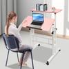 Mobile Stand up Desk, Small Adjustable Standing Desk with Wheels Home Office Workstation, Portable Rolling Desk Laptop Cart Pink