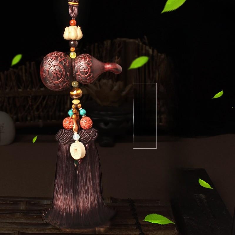 Peachwood Car Mirror Pendant With Lucky Gourd Design For Automotive Decor