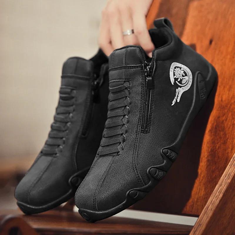 2025 Men's Casual Shoes Side Zipper Short Boots Versatile Flat Bottom