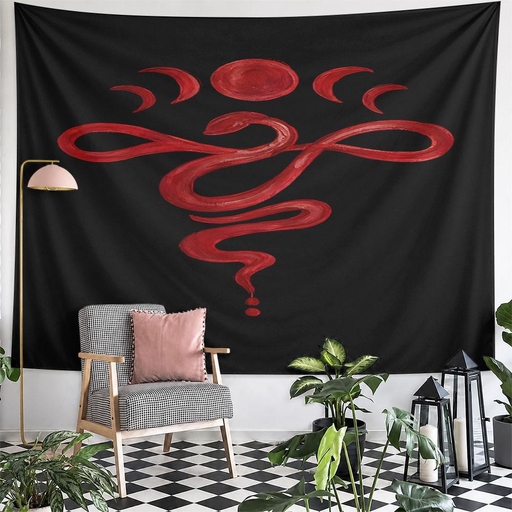 Red Serpent with Crescent Moons Design Pattern Wall Hanging Tapestry Decorative Tapestry Home Decor for Bedroom and Living Room