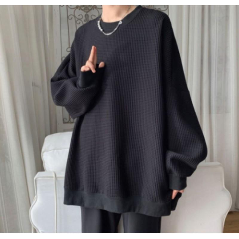 

Мужской весенне-осенний однотонный повседневный свитер, студенческий свободный простой ленивый ветер, футболка L чёрный