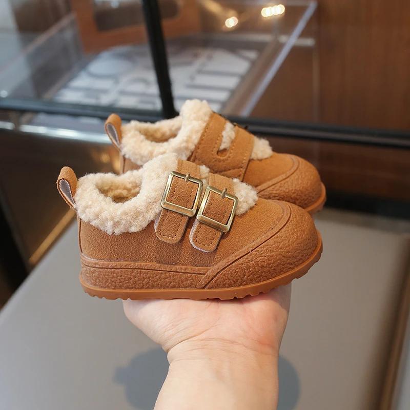 Children Plush Warm Shoes Girl Winter Fashion Korean Style Soft Thick Sole Anti-slippery Versatile Chic Casual Shoe