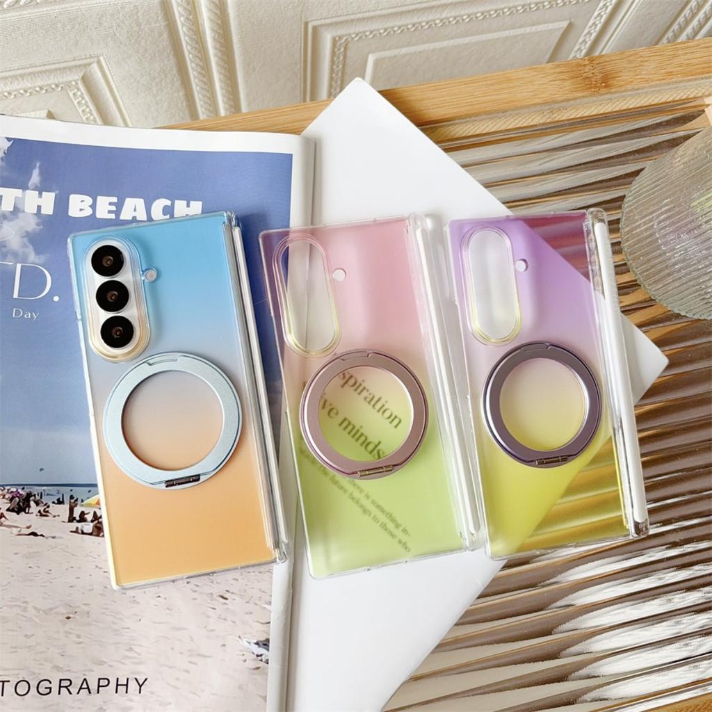360° Ring Stand Magnetic Phone Case for Samsung Galaxy  Z Fold 8 7 6 5 Fold8 Gradient Transparent Shockproof Protective Cover