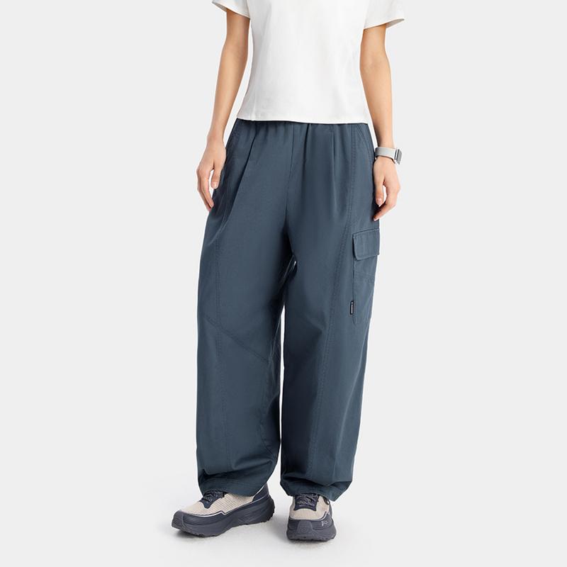 Li Ning CF Outdoor Multi-Pocket Straight Leg Casual Pants With Small Logo Embroidery Women pants Dark-Blue AKXV074-4