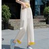 Summer Simple High Waist Fashionable Thin Loose Straight Jeans White Paneled Capris Women Pants