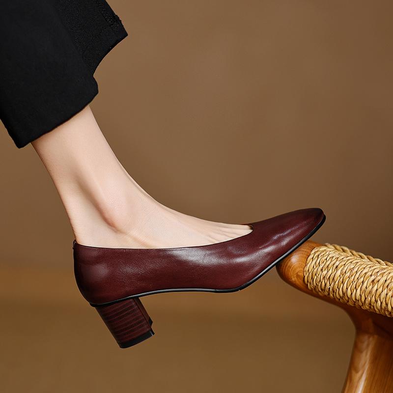 Fashion 2025 New Fashion Retro Women Pumps Shoes Chunky High Heels Spring Elegant Summer Round Toe Casual Shoes Woman Black Size 34-40