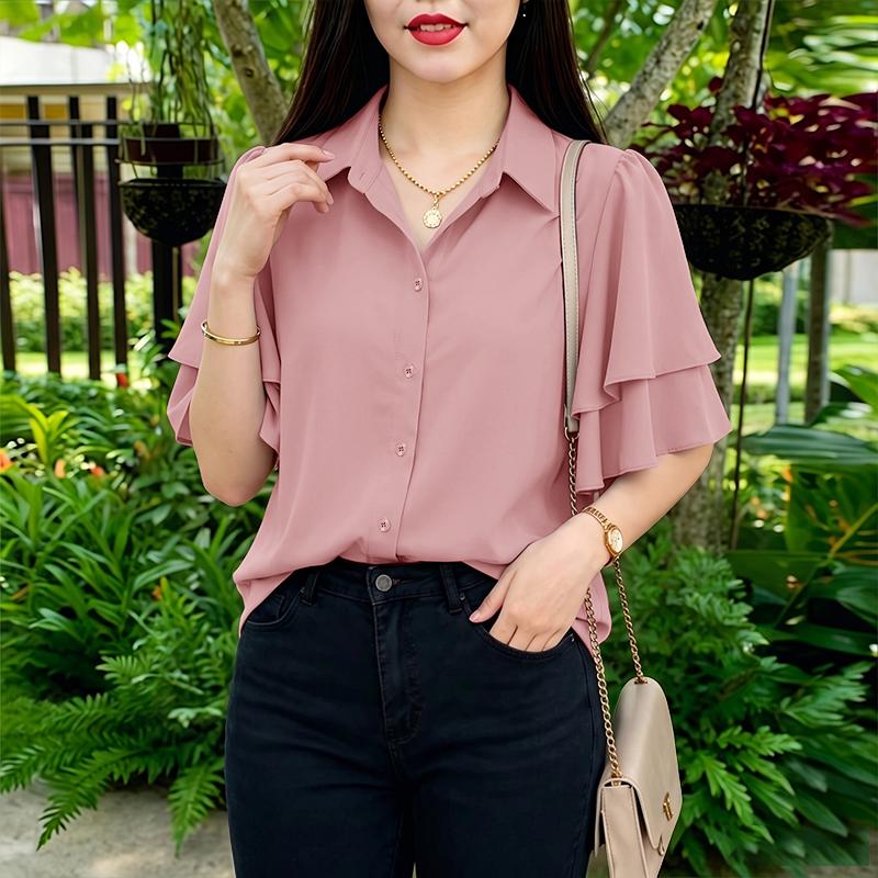 ZANZEA Women Commute Casual Turn Down Collar Loose Half Sleeve Blouse