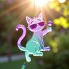 6 Pcs Cat Sun Catcher 2D Flat Acrylic Kitten Pendant Cats Wearing Sunglasses