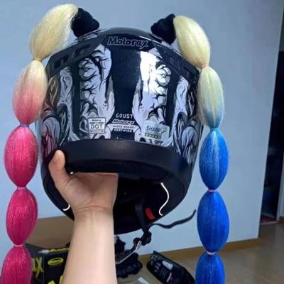 2Pcs/1Pair Motorcycle Helmet Braids With Sucker Colorul Polyester Woman Braids Wig Twist Dual Pigtail For Motorbike Helmets