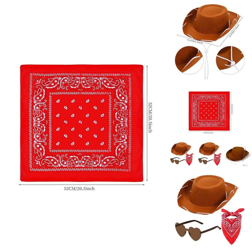 Kids Western Cowboy Hat Glasses Bandana Costume Set With Cotton Fabric For Party Dressup